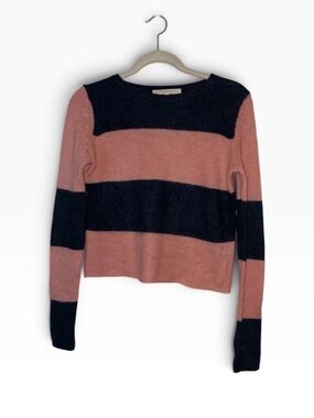 Nakedcashmere Striped Pink and Navy 100% Cashmere Crewneck Women's Sweater Sz S